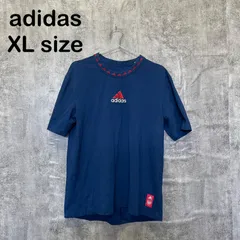 【k-462】adidas アディダス 刺繍ロゴ 半袖Tシャツ ネイビー レッド ビッグロゴ スポーツ Y2K テック系 トレーニング ランニング サッカー ストリート 古着 メンズ J O XLサイズ相当 オーバーサイズ 人気定番 夏服