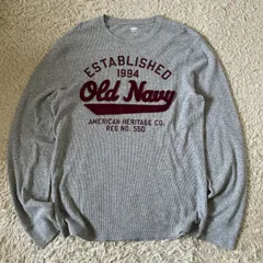 送料無料　OLD NAVY オールドネイビー　ロンT  長袖カットソー　サーマルTシャツ　ワッペン　アメカジ　サーマル ワッフル　メンズM グレー　ロゴ　グラフィック　クルーネック　y2k 平成　00sファッション　古着のサムネイル