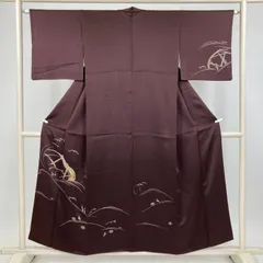 たんす屋 TANSU-YA 着物 リユース着物 訪問着 こげ茶 フォーマル セミフォーマル 抽象柄 流水 金駒刺繍 袷 絹 未洗い 【身丈】150cm【裄丈】64.5cm MS8516
