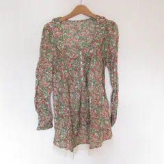 未使用 franche lippee フランシュリッペ インド製 フラワープリント スカラップカラー ブラウス サイズM グリーン レディース 古着 中古 USEDのサムネイル