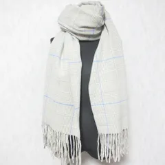 美品 UNITED ARROWS ユナイテッドアローズ チェック柄 ストール フリンジマフラー グレージュ ブルー レディース 古着 中古 USEDのサムネイル