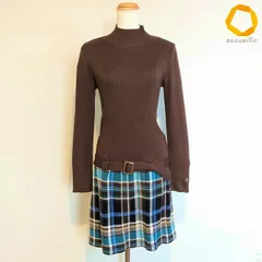 #wnc マンシングウェア Munsingwear ワンピース M 茶 青 白 ニット チュニック チェック タグ付き 新品同様 レディース [989575]のサムネイル