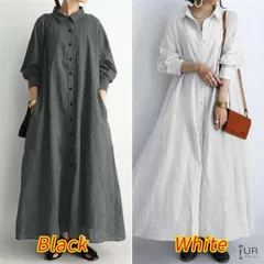 シャツワンピース  シャツワンピ ロングシャツ 2way ワンピース  レディース 綿麻ワンピース  リネンワンピース  ストライプ Aライン ロング丈 大きいサイズ リネン 長袖 マキシワンピース  マキシ丈 綿麻混 ゆったり 体型カバー