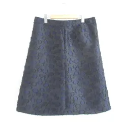 美品 SONIA RYKIEL ソニアリキエルコレクション フラワージャガード ひざ丈 Aライン スカート 大きいサイズ 44 ブラック×ネイビー レディース 古着 中古 USED