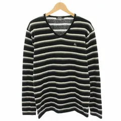 バーバリーブラックレーベル BURBERRY BLACK LABEL ニット セーター Uネック 長袖 ボーダー柄 3 黒 ブラック グレー BMT44-311-09 /YT