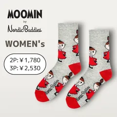 【匿名配送料込】MOOMIN by NordicBuddies レディースソックス / 06.リトルミイ（総柄） グレー×レッドのサムネイル