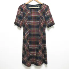 良品 BROOKS BROTHERS ブルックスブラザーズ チェック柄 半袖 ひざ丈 ワンピース サイズ0 ブラック×レッド レディース 古着 中古 USED