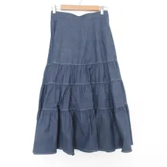 美品 mila schon ミラショーン ストレッチ シャンブレー ギャザー ティアード ロングスカート 38 ネイビー レディース 古着 中古 USEDのサムネイル