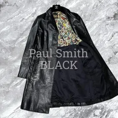 Paul Smith BLACK ポールスミスブラック レザーコート ロングコート ラムレザー 羊革 本革 鳥柄 ステッチ ブラック 黒色 40(L相当)