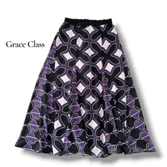 グレースクラス グレースコンチネンタル キカリップコンビ スカート 幾何柄 ロングスカート 黒 38 Diagram GRACE CONTINENTAL 6MY051