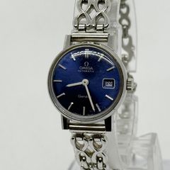 稼働 美品 OMEGA オメガ ジュネーブ 手巻き 腕時計 ブルー 純正ベルト 