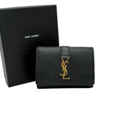 Yves Saint Laurent ブラック レザー 折り財布 9368 - メルカリ