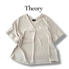 近年✨theory バンドカラー ラッフルスリーブトップ ブラウス オフ白 S