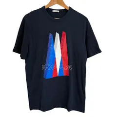 良品 MONCLER モンクレール 半袖 プリント Tシャツ カットソー サイズM ネイビー メンズ 古着 中古 USED