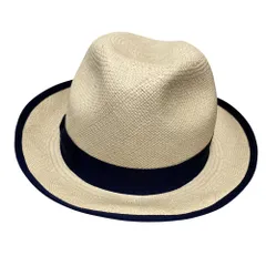 美品 Borsalino ボルサリーノ パナマハット パナマ帽 麦わら帽子 サイズS ベージュ×ネイビー メンズ レディース 古着 中古 USEDのサムネイル