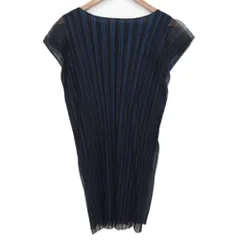 美品 PLEATS PLEASE ISSEY MIYAKE プリーツプリーズ イッセイミヤケ ストライプ レイヤード ワンピース PP41-JT677 サイズ3 ブルー レディース 古着 中古 USEDのサムネイル