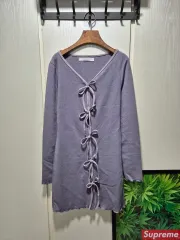 (セール)(新品)ライトパープル リボン ロングスリーブ リブニット
