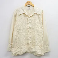XL/古着 長袖 シャツ メンズ 70年代 70s 開襟 オープンカラー 薄黄 26apr23