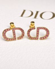 Dior CDロゴ ピンクラインストーン ピアス ゴールド 限定カラー 箱付き 