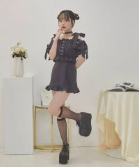 FabSick ギャザーフリルワンピース M ブラック ホワイト - メルカリ