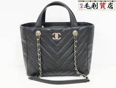 シャネル CHANEL トートバッグ Vステッチ チェーントートバッグ A91642 ラムスキン ブラック ゴールド金具 美品 バッグのサムネイル