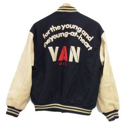 希少☆VAN JACKET スタジャン 袖レザー ブラック アーチロゴ 当時物
