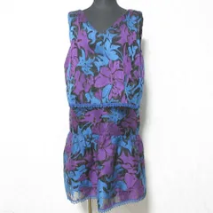 美品 ANNA SUI アナスイ ノースリーブミニワンピース サイズ2 ブルー パープル レディース 古着 中古 USEDのサムネイル
