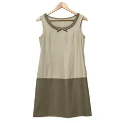 美品 FOXEY NEW YORK フォクシーニューヨーク バイカラー ノースリーブワンピース サイズ38 ベージュ  レディース 古着 中古 USEDのサムネイル