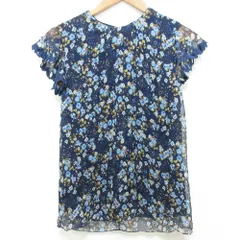 美品 DSQUARED2 ディースクエアード フラワープリント ジョーゼットブラウス サイズ36 ブルー レディース 古着 中古 USEDのサムネイル