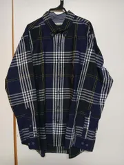 クリーニング済み クロコダイル チェックシャツ LL ネイビー 綿100_Y5619