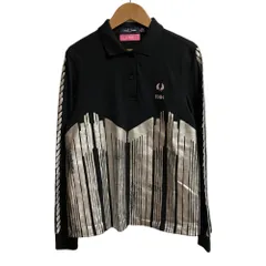 美品 FRED PERRY フレッドペリー レイビームス別注 ロングスリーブ 銀箔プリント ポロシャツ カットソー サイズ10 ブラック レディース 古着 中古 USED