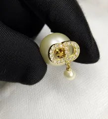 極美品 Dior CDロゴ パール ラインストーン ピアス 片耳 ゴールド レディース アクセサリー