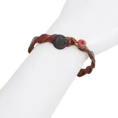 アンリークイールHENRY CUIR レザー編み込みデザインバングル 赤茶のサムネイル