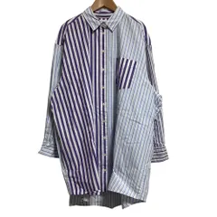 美品 TOMMY JEANS トミージーンズ オーバーサイズストライプシャツ サイズＭ ブルー パープル レディース 古着 中古 USEDのサムネイル