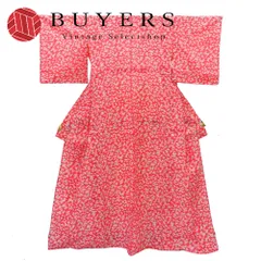 【中古】 小紋 単衣 ウール レッド マルチカラー バチ襟 和装 呉服 和服 きもの レディース 女性