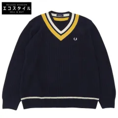 FRED PERRY　フレッドペリー　チルデンニット Vネック コットン ウール トップス メンズ ネイビー×イエロー L　Lのサムネイル