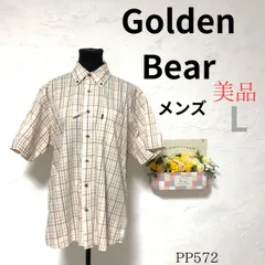 ★Golden Bear★ L-XL相当 メンズ シャツ オレンジ チェック 美品 ボタンダウン 綿100% 薄手 胸ポケット付き 定番 人気 カジュアル まちぶら 旅行 トップス 半袖 夏服 PP572のサムネイル