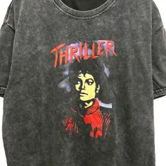 新品 マイケルジャクソン Michael Jackson スリラー バンドTシャツ ミュージックTシャツ ウォッシュド加工 ブラック Lサイズ相当 古着加工 バンティー バンT ロック メタル 半袖 夏物 夏服 プリント グラフィック アメカジ アメリカのサムネイル