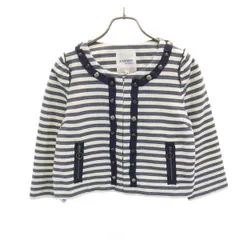 LANVIN en Bleu ランバンオンブルー ボーダー柄 ノーカラージャケット 38 ホワイト レディース 古着のサムネイル
