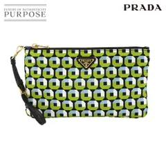 未使用 展示品 プラダ PRADA ポーチ ナイロン サフィアーノレザー グリーン ブルー ブラック ゴールド 金具 Pouch 90325483