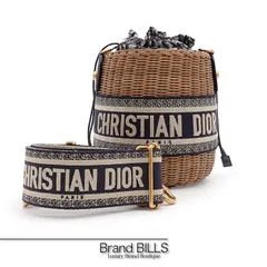 美品 Christian Dior ディオール オブリーク ウィッカー バケットバッグ ショルダーバッグ カゴバッグ M7600CMVO_918 ラタン ナチュラル ネイビーのサムネイル
