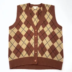 BROOKS BROTHERS ブルックスブラザーズ　ニットベスト　胡桃ボタン　アーガイルチェック　ウール100% ブラウン　金字タグ　70s〜80s ヴィンテージのサムネイル