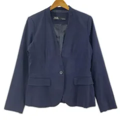 ZARA ザラ チェックノーカラージャケット sizeEUR 38/ネイビーのサムネイル