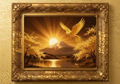 鳳凰　オリジナル　縁起物 開運アート 富士山鳳凰 【開運招福】金色の鳳凰 富士山 桜 縁起物 幸運