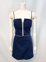 2814 ROBE de  FLEURS Glossy ローブドフルール グロッシー キャバクラ ドレス セットアップ スエード調ポンチ スタッズ タイト ミニ チェーンストラップ キャバドレス M