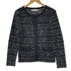 NATURAL BEAUTY ナチュラルビューティー ツイードノーカラージャケット size38/ネイビー