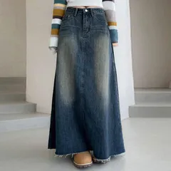 デニムスカート 春秋 レディース ボトムズ ロングスカート Aラインスカート デニムブルー ロングデニムスカート おしゃれ ファッション 可愛い 通学通#ajxze