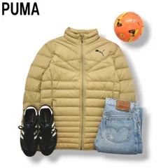 【極暖】 プーマ PUMA キルティング ダウン ジャケット ジップアップ ブルゾン ジャンパー ロゴ プリント S ベージュ スポーツ ウェア タウンユース レジャー アクティビティ メンズ