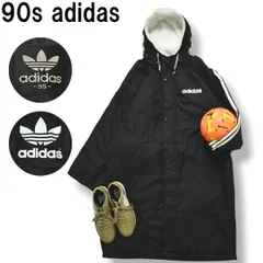 90s ヴィンテージ アディダス adidas トレフォイル ロゴ スリーストライプス ベンチ コート パーカー ウィンドブレーカー 裏地 中綿 キルティング ボア フリース 95 ブラック メンズ