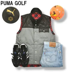 【美品】 プーマ ゴルフ PUMA GOLF 中綿 キルティング ベスト スタンドカラー ウィンドブレーカー ジャンパー L ヘリンボーン x チェック柄 スポーツ ラウンド ウェア メンズ